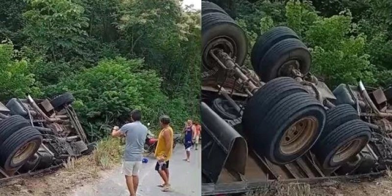 Carreta tomba no mesmo local que deixou dois estudantes mortos em Pilões - Reprodução