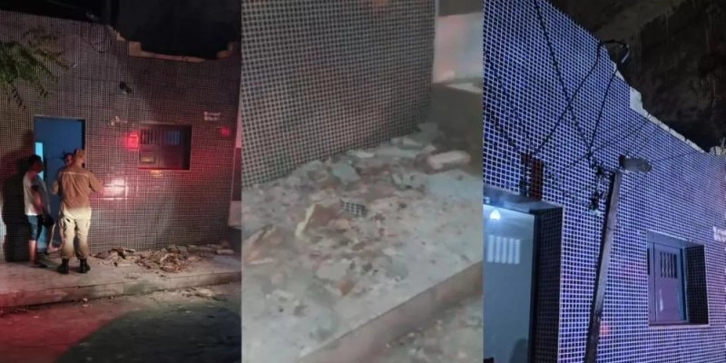 Trio elétrico atinge cabo elétrico e provoca desabamento parcial de casa, ferindo mulher e bebê em Patos - Reprodução/4º BBM