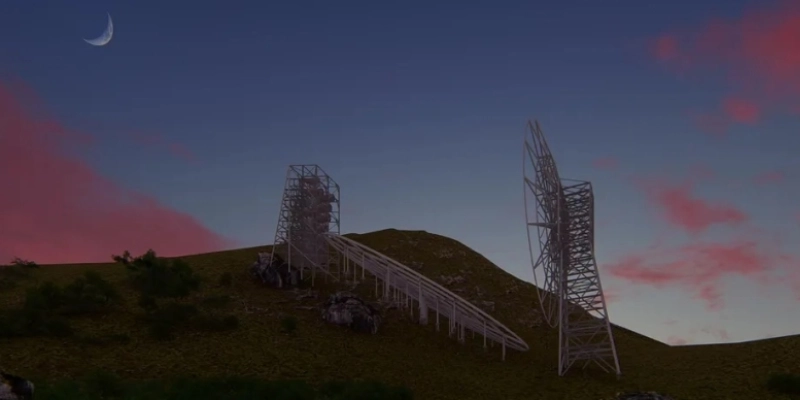 Representação do radiotelescópio BINGO, que vai entrar em funcionamento em Aguiar, na PB, em 2026 - Divulgação/BINGO