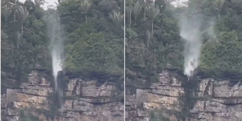 Cachoeira reversa faz água subir no parque de Ubajara, no interior do Ceará - Júnior Aguiar/Arquivo pessoal