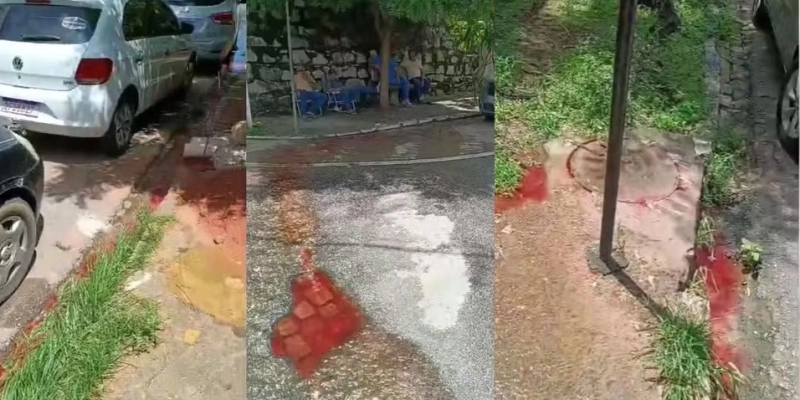 Água avermelhada vista próximo ao Hospital Regional de Guarabira, na Paraíba - Reprodução/TV Cabo Branco