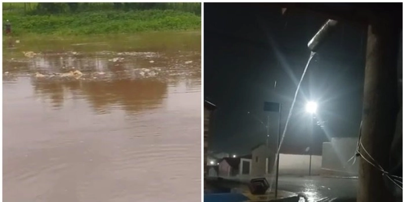 Rio Piancó chegando água em Boa Ventura e registro de chuva em Curral Velho - Redes Sociais