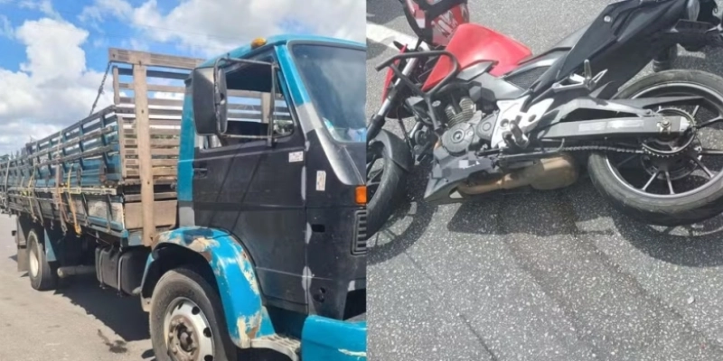 Motociclista morreu ao ser atropelado por caminhão na BR-101, no Recife - Montagem/g1