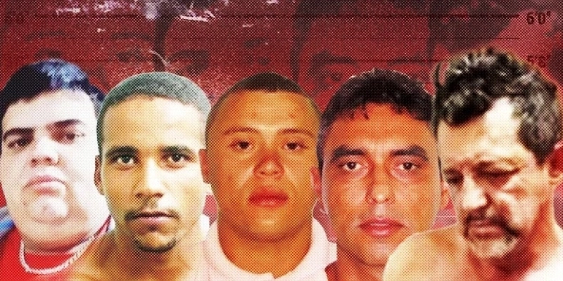 Autores do crime. Da esquerda para a direita: Fabrício Canhedo, Carlomam Nogueira, Carlos Henrique da Silva, Horácio Carlos Barbosa e Gideon de Menezes. - Carla Sena/Arte Metrópoles