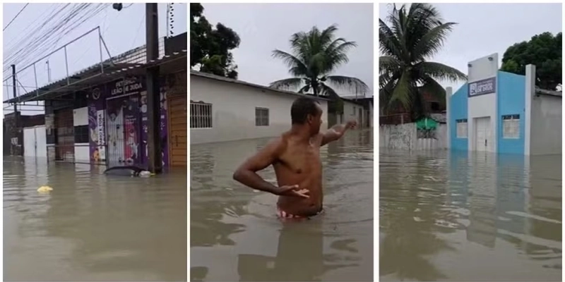 Colinas do Sul, bairro de João Pessoa, registrou alagamento em vários pontos - Reprodução