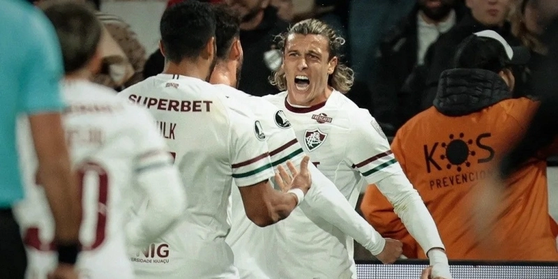 Fluminense comemora o gol na Argentina - Reprodução/X/@FluminenseFC