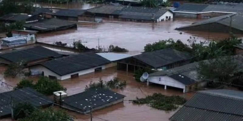 Chuvas no Rio Grande do Sul: vista aérea de Eldorado do Sul, alagada após o transbordamento do Rio Jacuí - Anselmo Cunha/AFP