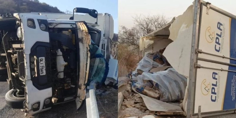 Caminhão carregado com leite em pó tomba na Serra do Teixeira na manhã desta quarta-feira (08) - Reprodução
