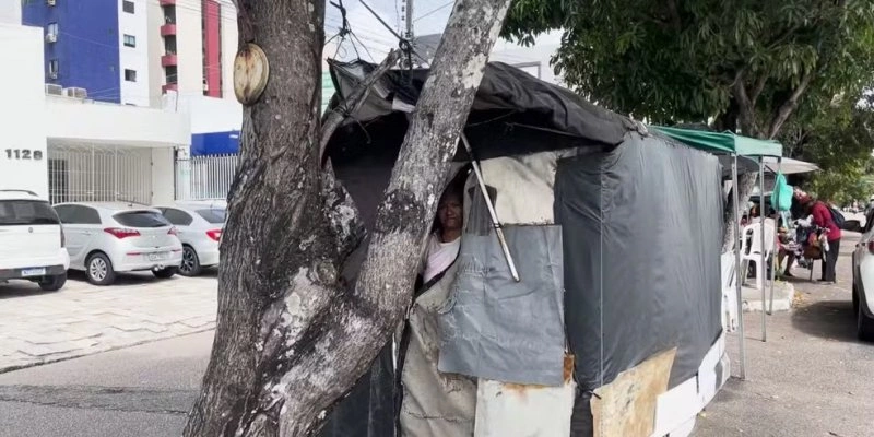 Ex-comerciante, Maria da Soledade vive há 14 anos sob uma árvore na Torre, em João Pessoa - Reprodução / TV Cabo Branco