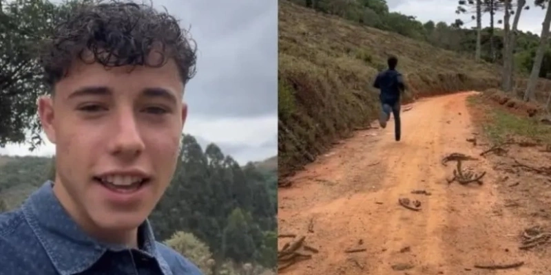 oshua Rotman sai do sítio onde mora no interior e caminha por uma estrada de terra. - Instagram/ Reprodução