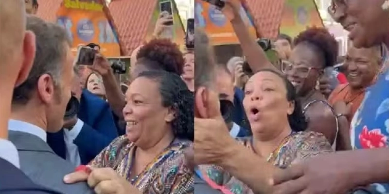 Mulher agarra Macron em Salvador e enche presidente da França de elogios - Arquivo Pessoal