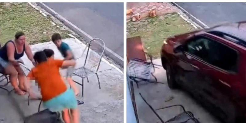 Uma mulher e três crianças que estavam no local quase foram atingidos. - Câmeras de segurança 