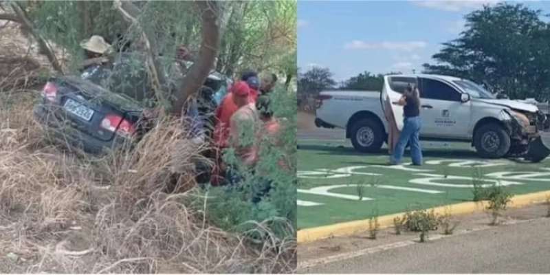 Grave acidente envolvendo dois carros na BR-104, no Agreste da PB - Montagem/g1 e TVPB
