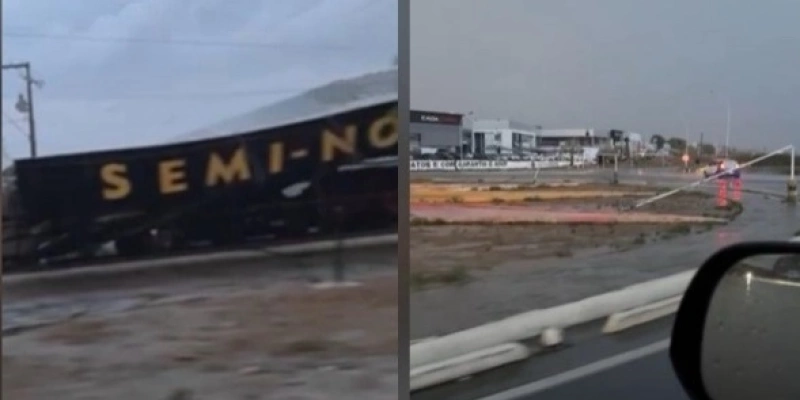 Chuva com ventania provoca queda de postes e danos a estabelecimentos comercias em Patos - Reprodução